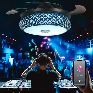 Bluetooth 42" Ceiling Fan 7-Color LED Crystal Chandelier w/Music Player+Remote - Picture 1 of 17