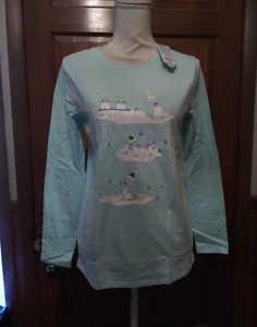 Cat & Jack Size XXL (18) Frosty Mint Long Sleeve Top Snow People Ski/Sled/Skate - Picture 1 of 9