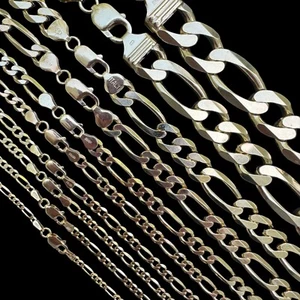 14k Gold Plated Solid 925 Sterling Silver Figaro Chain Bracelet ITALY 2.5-16mm - Picture 1 of 24