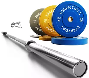 7FT Olympic Barbell With Bumper Plate Weight Steel Hub Color Coded 160 Lbs Set - Picture 1 of 11