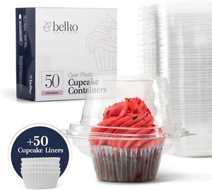 Individual Cupcake Containers 50 Pack Clear Single Large Cupcake Boxes+50 Liners - Picture 1 of 7