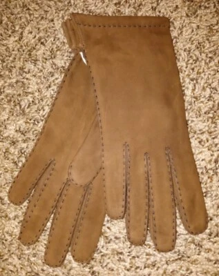 NWT VINTAGE Made in West Germany' 100% WOOL LINED-SUEDE GLOVES SZ 7 MOCHA - Image 1 of 2