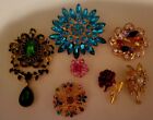 Big Vintage To Now Rhinestone Flower Floral Brooch Pin Jewelry Lot E179-2