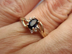 Nachlass massiv 10K Gelbgold natürlicher Diamant & Saphir Ring 1/4Kt zwei Größe 6 1/4 - Bild 1 von 22
