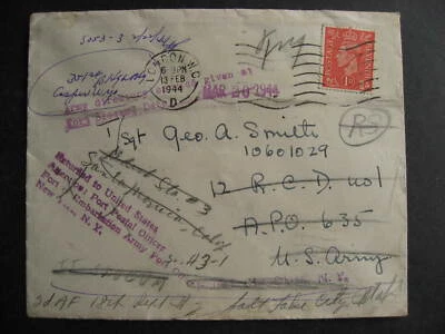 Great Britain KGVI WWII military cover redirected 5 times? 1944 - Image 1 of 2