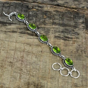 Peridot Gemstone Handmade 925 Sterling Silver August Birthstone Bracelet - Picture 1 of 4