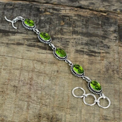 Peridot Gemstone Handmade 925 Sterling Silver August Birthstone Bracelet - Image 1 of 4