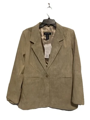Denim & Co Jacket Womens Sz L Beige Taupe Leather Suede Single Button Blazer - Image 1 of 4