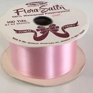 Roll Flora Satin Ribbon Pink   double sided Poly 3 "  Wide 1 spool of 100 Yards - Photo 1 sur 4