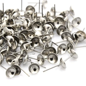 100pcs Tachuela de acero inoxidable Pendiente Post Oreja Stud Copa redonda 13x6mm - Imagen 1 de 2