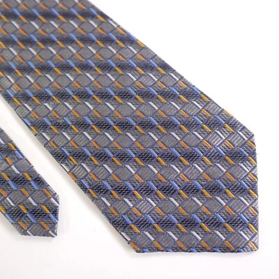 Corbata ancha geométrica de seda tejida gris azul naranja Carlo Palazzi Couture Foto 1 de 4
