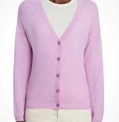 C by Bloomingdale's CASHMERE V-Neck Cardigan LARGE Rose Quartz Pink Sweater NWT - Image 1 of 3