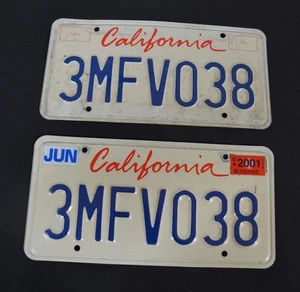 Matching Set of Gangster California Acronym Vanity License Plates 3MFV038 - Picture 1 of 7