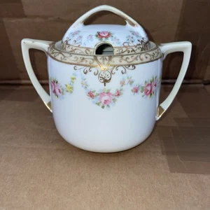 Nippon Mayo/Condiment Jar Lid Saucer Ladle 1911-1918 Hand Painted Floral w/Gold - Picture 1 of 7
