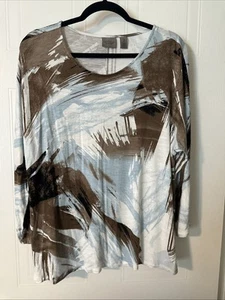 Easy Wear By Chicos 2 Knit Top Shirt Size L 3/4 Sleeve Blue/white/brown - Picture 1 of 5