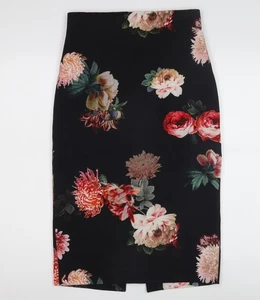 Zara Women's Black Floral Pencil Skirt Size 12 - Picture 1 of 12