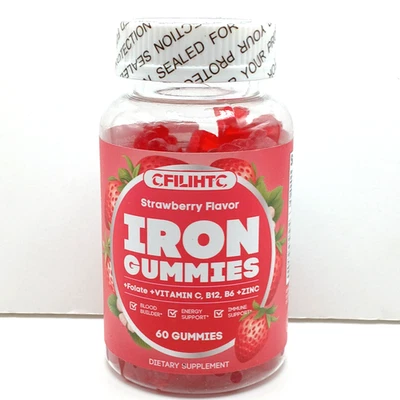 Gomitas de Hierro con Vitamina B6, B12, C, Zinc, Folato, Vitamina C Suplemento de Hierro Foto 1 de 4