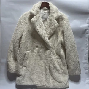 CHU Women’s Cream Faux Fur Coat Cozy Pockets Mid-Length Size XS - Picture 1 of 16