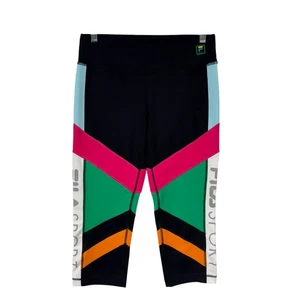 Fila Sport Women's Capri Leggings Small Color Block Pocket SPELLOUT Pull On - Picture 1 of 10