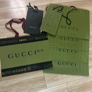 Gucci 7pcs Authentic Shopping Empty Paper Gift Tote Bags Green Black Small Large - Picture 1 of 12
