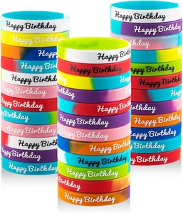 36Pcs Happy Birthday Rubber Bracelets Colorful Silicone Stretch Wristbands for B - Picture 1 of 12