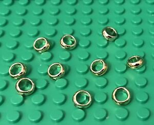 Lego 10 Pieces Chrome Gold Ring 1x1 Mini Figures Utensil From Lord Of The Rings