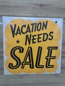 Vintage “ Vacation Needs Sale “ Sign 50’s-60’s Black Light 14” Square Ad - Picture 1 of 8