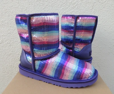UGG CLASSIC II SEQUIN RAINBOW SPARKLE BOOTS, YOUTH 6/ FITS WOMEN US 8/ 39  ~NIB - Image 1 of 4