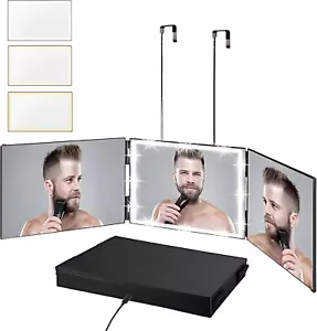 Rechargeable 3 Way Mirror for Hair Cutting, Real Glass Adjustable Trifold Mirror - Picture 1 of 12