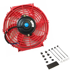 10″ Universal Slim Fan Push Pull Electric Radiator Cooling 12V+Mount Kit RED - Picture 1 of 3