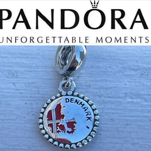Rare PANDORA Country Of Denmark EXCLUSIVE Country Map Flag Enamel Moments CHARM - Picture 1 of 6