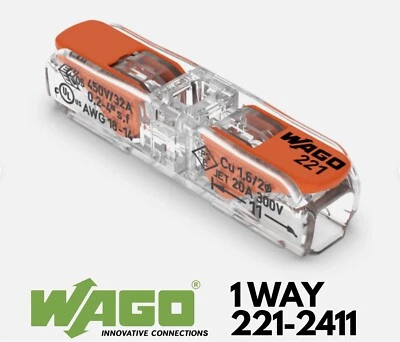 20x Wago 221-2411 Slim Series 1 way Electrical Connectors Wire Clamp Cable Lever - Image 1 of 4