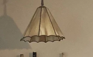 12” Wide 11” High Vintage Yellow/white Stained Glass Hanging Light Lamp Preowned - Picture 1 of 6