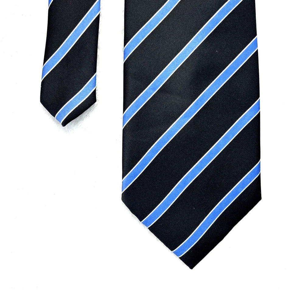 Corbata para hombre Romario Manzini negra azul a rayas 3,75”x 59” 100 % poliéster Foto 1 de 4