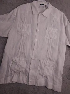 Cubavera Shirt Men 2XL XXL Pockets Embroidered Guayabera Cuba Camp 100% Linen - Picture 1 of 8