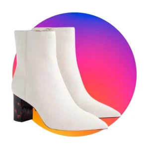 J.Crew Womens Sadie Leather White Ankle Boots Booties Size 11 Tortoise Heel EUC - Picture 1 of 12