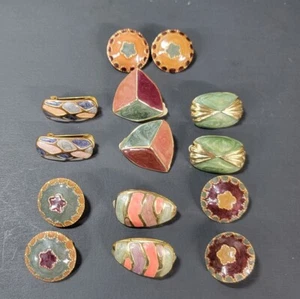 Pendientes Vintage Clip En Cruz Verde Azulado Azul Esmalte Años 90 Grueso Botón Redondo - Imagen 1 de 10