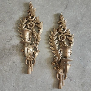 MCM Burwood Gold French Rococo Candlestick Holder 14.5” tall Wall Sconces Set 2 - Picture 1 of 18