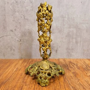 Portacandele vintage ornato stile italiano ottone oro dorato conico - alto 23 cc - Foto 1 di 15
