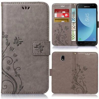 Handy Tasche für Samsung Galaxy J3 2017 Schutz Hülle Blumen Cover Wallet Etui - Immagine 1 di 4