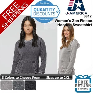 🔥 J. America Women Blend Pocket Zen Fleece Hooded Sweatshirt Up To 2XL 8912 - Picture 1 of 19