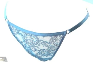Victoria secret Rare Vintage XL Peek A Boo Butt Cheeky Silver Blue Lace Shine - Picture 1 of 5