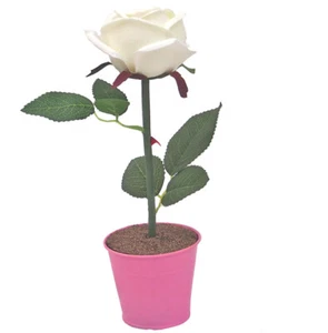 Deko LED Rose weiß pink beleuchtet Batterie Blumentopf Kunstpflanze Blume - Bild 1 von 1