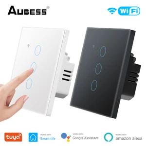 Tuya WiFi Smart Light Switch Glass Touch Wall Panel App Remote Control 1~4 Gang - Picture 1 of 11