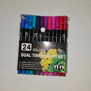 Colouring Pens 24 Colours Dual Brush Pens Felt Tip Pens Art Markers Drawing - Picture 1 of 2