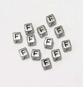 6mm Silver Metallic Alphabet Beads Black Letter "F" 100pc - Picture 1 of 1