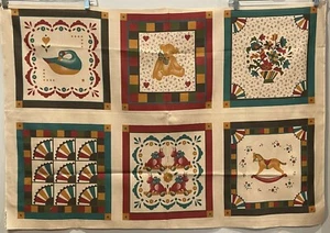 Vintage Cuddle Prints Primitive Stencil Quilt Pillow Panel Fabric Fabri-Quilt - Picture 1 of 4
