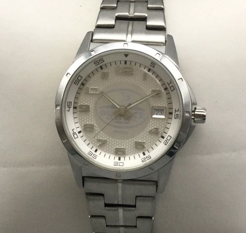 Fossil Outback Bowl SEC Watch Women Silver Tone Date Stainless New Battery 7.5" Cover