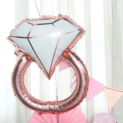 ROSE GOLD WHITE 26" tall Extra Large Diamond Wedding Ring Mylar Foil Balloon - Image 1 of 4