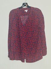 J Jill Shirt Womens Large Red and Blue Long Sleeve Button Up Blouse Career